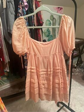 Peach Puff Sleeve Babydoll Dress